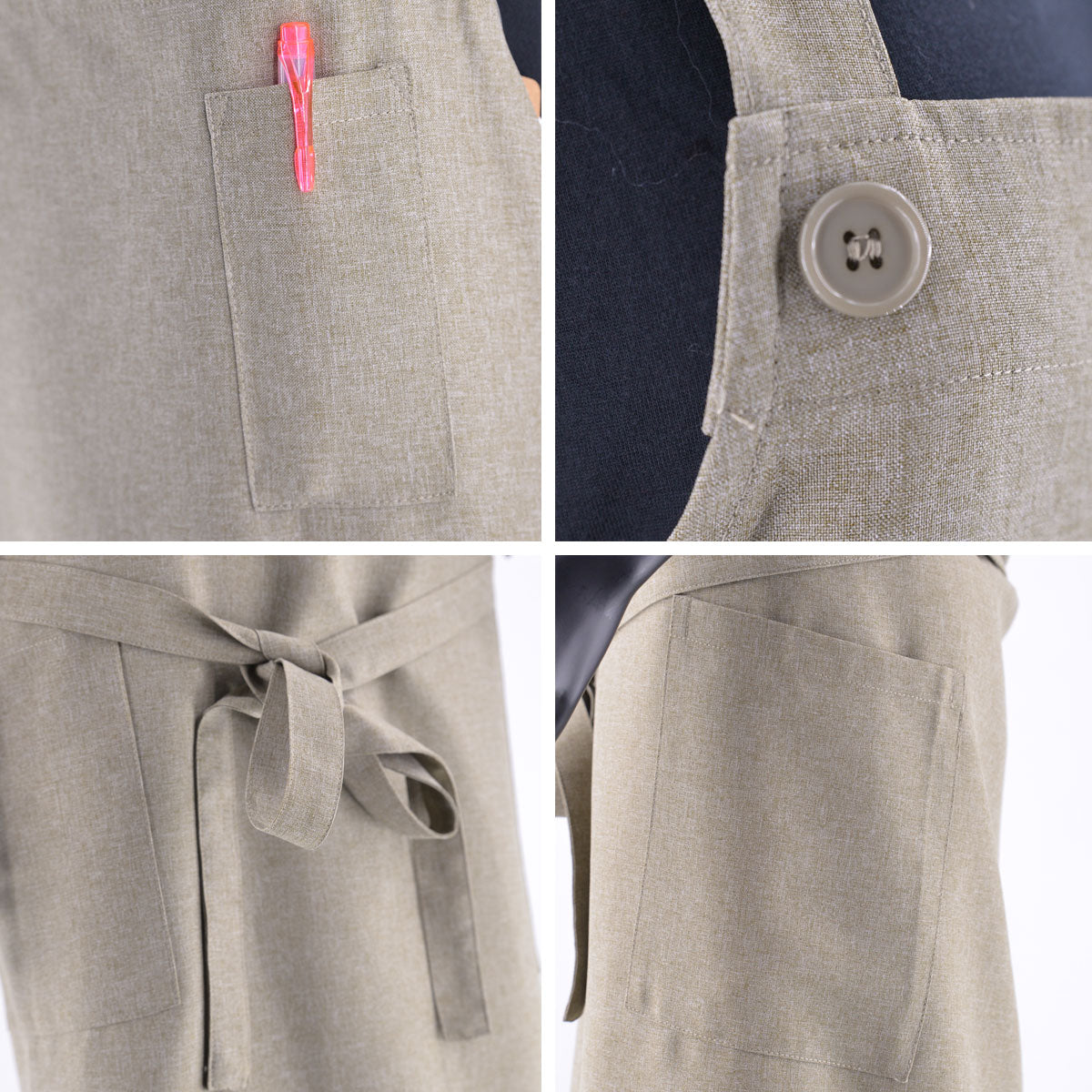 馬21柄 刺繍 首掛け ロング エプロン ワンピース レディース 撥水加工 カフェ 業務用 保育士 飲食店 サロペット サロン【X-CLOTHES】オリジナル グッズ 刺繍 ワンポイント 雑貨【b 杢ベージュ 杢グレー ブラック】 【6動物鳥魚-草食動物】