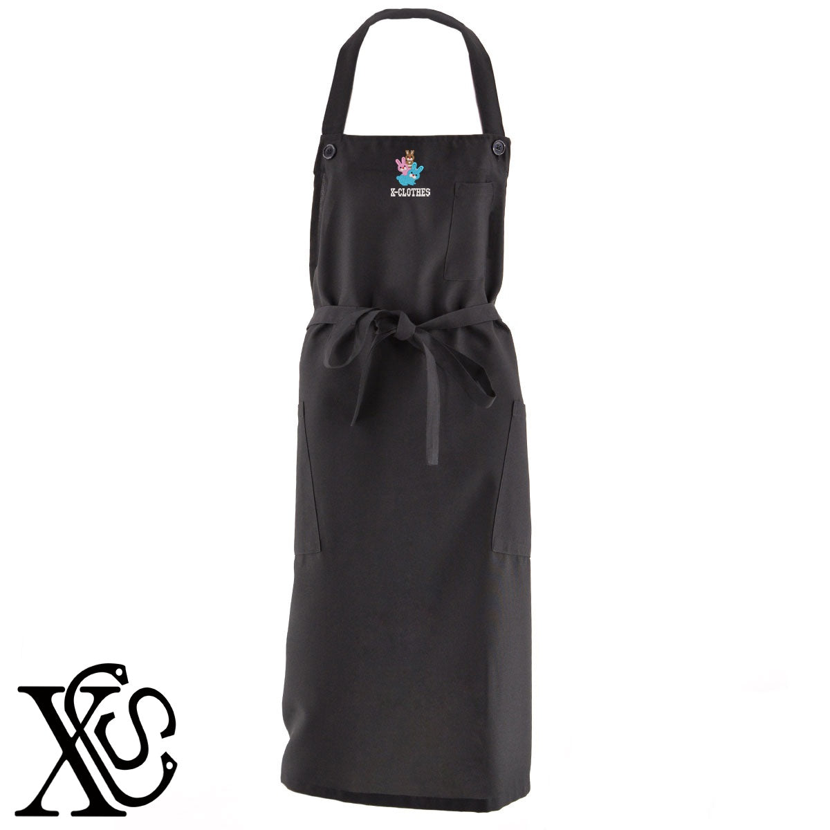 ウサギ10柄 刺繍 首掛け ロング エプロン ワンピース レディース 撥水加工 カフェ 業務用 保育士 飲食店 サロペット サロン【X-CLOTHES】オリジナル グッズ 刺繍 ワンポイント 雑貨【b 杢ベージュ 杢グレー ブラック】 【1各種動物-小動物】
