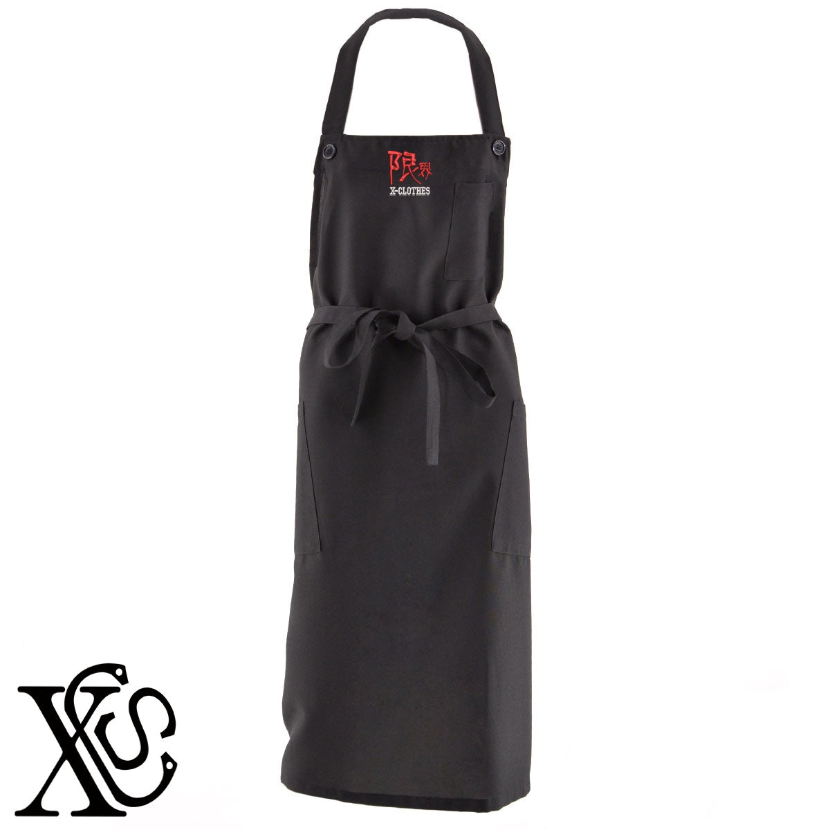 36限界柄 刺繍 首掛け ロング エプロン ワンピース レディース 撥水加工 カフェ 業務用 保育士 飲食店 サロペット サロン【X-CLOTHES】オリジナル グッズ 刺繍 ワンポイント 雑貨【b 杢ベージュ 杢グレー ブラック】 【3文字標識-おもしろ文字】