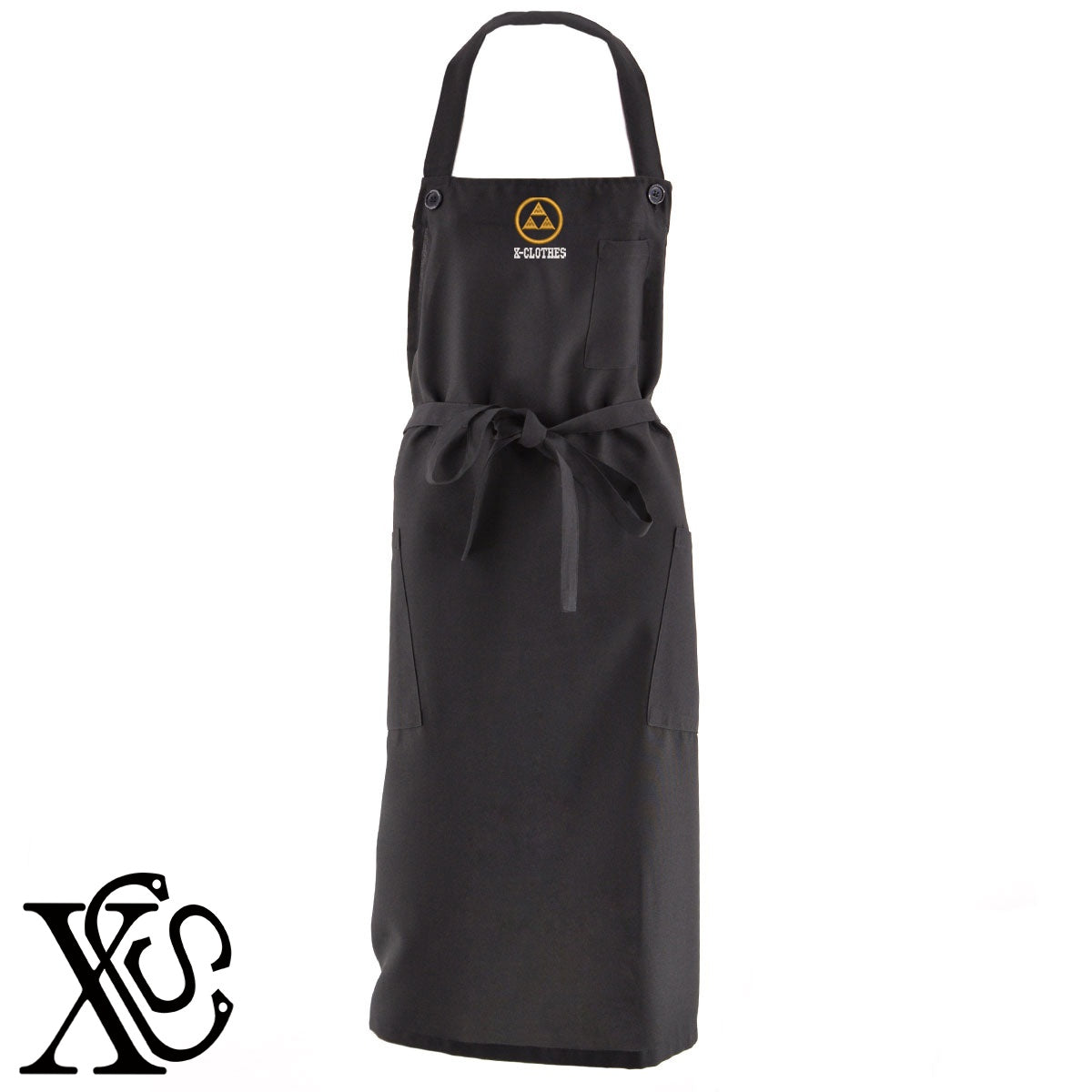 40丸に三つ鱗柄 刺繍 首掛け ロング エプロン ワンピース レディース 撥水加工 カフェ 業務用 保育士 飲食店 サロペット サロン【X-CLOTHES】オリジナル グッズ 刺繍 ワンポイント 雑貨【b 杢ベージュ 杢グレー ブラック】 【7家紋お祝-家紋1-40】