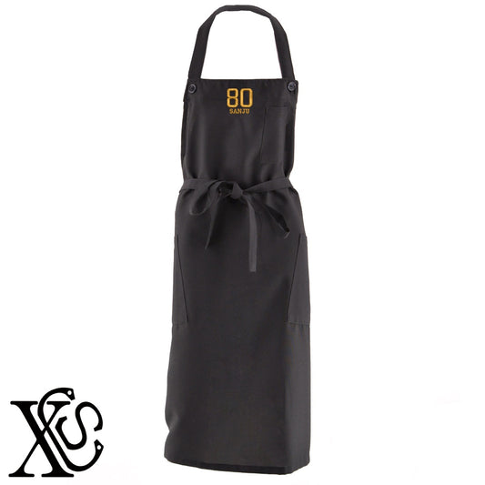 80傘寿3柄 刺繍 首掛け ロング エプロン ワンピース レディース 撥水加工 カフェ 業務用 保育士 飲食店 サロペット サロン【X-CLOTHES】オリジナル グッズ 刺繍 ワンポイント 雑貨【b 杢ベージュ 杢グレー ブラック】 【7家紋お祝-長寿祝い】