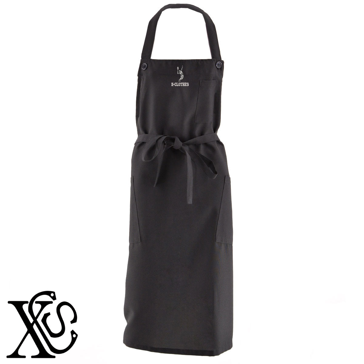テニス8柄 刺繍 首掛け ロング エプロン ワンピース レディース 撥水加工 カフェ 業務用 保育士 飲食店 サロペット サロン【X-CLOTHES】オリジナル グッズ 刺繍 ワンポイント 雑貨【b 杢ベージュ 杢グレー ブラック】 【8競技音楽-テニス】