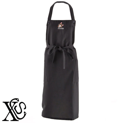 何してるニャン2柄 刺繍 首掛け ロング エプロン ワンピース レディース 撥水加工 カフェ 業務用 保育士 飲食店 サロペット サロン【X-CLOTHES】オリジナル グッズ 刺繍 ワンポイント 雑貨【b 杢ベージュ 杢グレー ブラック】 【9趣味料理-笑える】