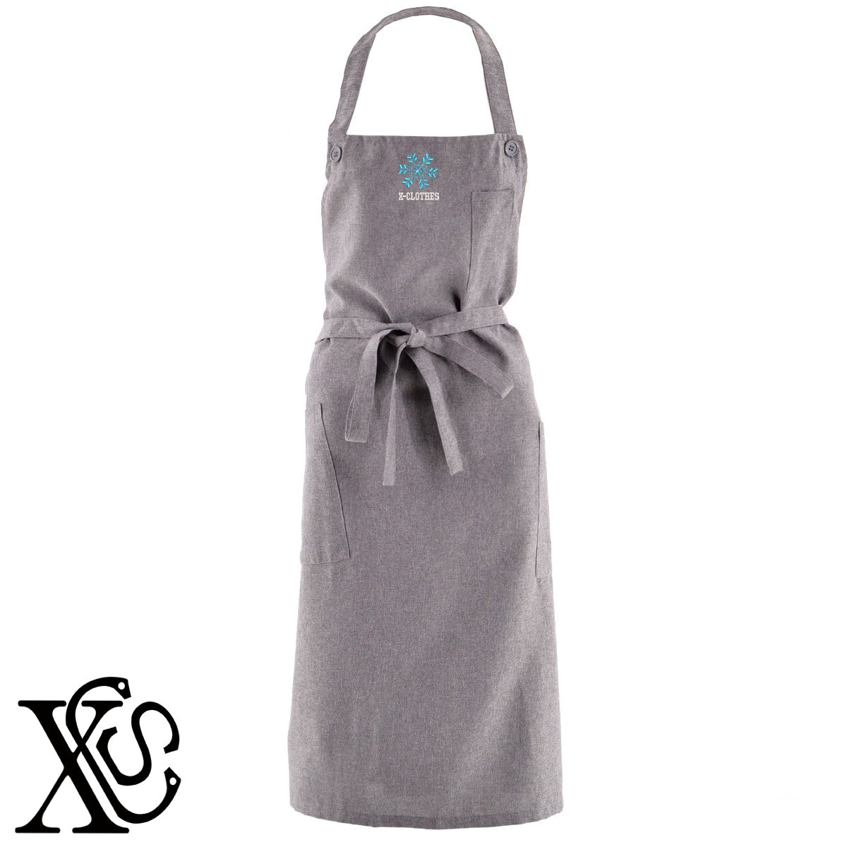 雪3柄 刺繍 首掛け ロング エプロン ワンピース レディース 撥水加工 カフェ 業務用 保育士 飲食店 サロペット サロン【X-CLOTHES】オリジナル グッズ 刺繍 ワンポイント 雑貨【b 杢ベージュ 杢グレー ブラック】 【9趣味料理-花】