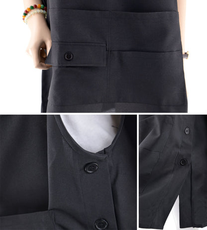 即戦力柄 刺繍 ミドル エプロン ワンピース レディース 撥水加工 カフェ 業務用 保育士 介護士 飲食店 マタニティ サロペット 大きいサイズ【X-CLOTHES】オリジナル グッズ 刺繍 ワンポイント 雑貨【b 杢ベージュ 杢グレー ブラック】 【3文字標識-3文字】