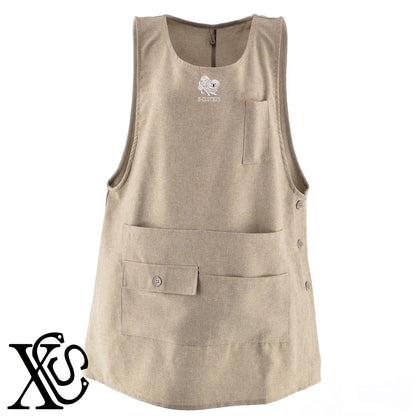 ペキニーズ5柄 刺繍 ミドル エプロン ワンピース レディース 撥水加工 カフェ 業務用 保育士 介護士 飲食店 マタニティ サロペット 大きいサイズ【X-CLOTHES】オリジナル グッズ 刺繍 ワンポイント 雑貨【b 杢ベージュ 杢グレー ブラック】 【10犬猫図鑑-犬図鑑-C】