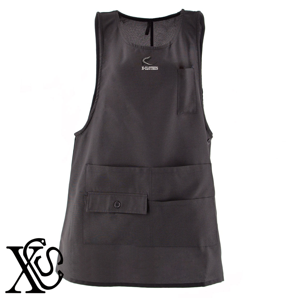 トカゲ5柄 刺繍 ミドル エプロン ワンピース レディース 撥水加工 カフェ 業務用 保育士 介護士 飲食店 マタニティ サロペット 大きいサイズ【X-CLOTHES】オリジナル グッズ 刺繍 ワンポイント 雑貨【b 杢ベージュ 杢グレー ブラック】 【1各種動物-爬虫類】