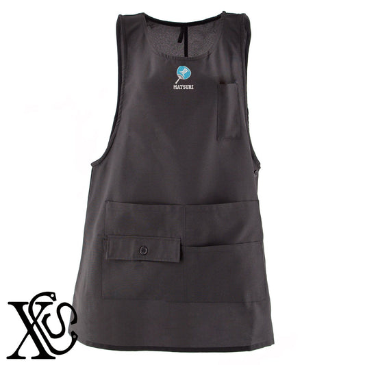 祭り3柄 刺繍 ミドル エプロン ワンピース レディース 撥水加工 カフェ 業務用 保育士 介護士 飲食店 マタニティ サロペット 大きいサイズ【X-CLOTHES】オリジナル グッズ 刺繍 ワンポイント 雑貨【b 杢ベージュ 杢グレー ブラック】 【2植物ロゴ-祭り】