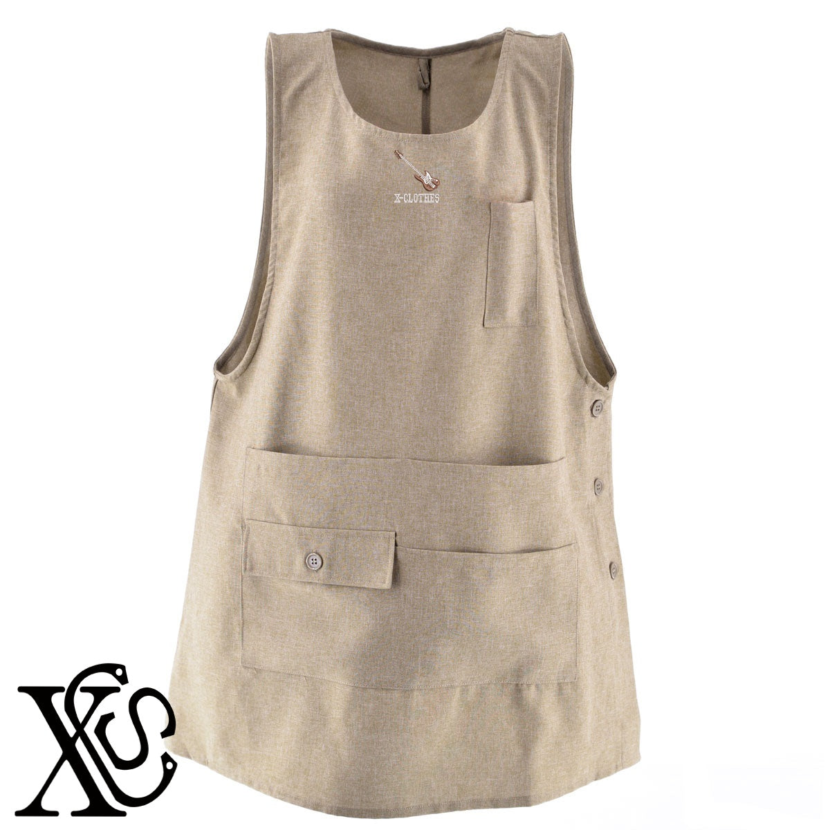 ベース3柄 刺繍 ミドル エプロン ワンピース レディース 撥水加工 カフェ 業務用 保育士 介護士 飲食店 マタニティ サロペット 大きいサイズ【X-CLOTHES】オリジナル グッズ 刺繍 ワンポイント 雑貨【b 杢ベージュ 杢グレー ブラック】 【8競技音楽-音楽】