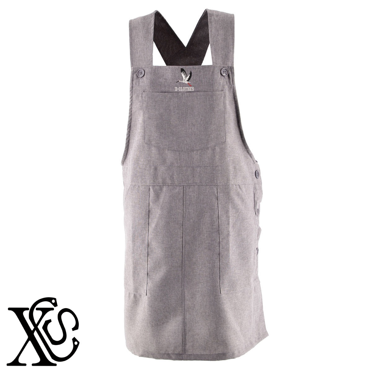 コウノトリ2柄 刺繍 ゆったり エプロン ワンピース レディース 撥水加工 カフェ 業務用 保育士 介護士 飲食店 マタニティ サロペット 大きいサイズ【X-CLOTHES】オリジナル グッズ 刺繍 ワンポイント 雑貨【b 杢ベージュ 杢グレー ブラック】【1各種動物-天然記念物】