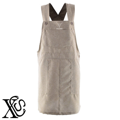 牛2柄 刺繍 ゆったり エプロン ワンピース レディース 撥水加工 カフェ 業務用 保育士 介護士 飲食店 マタニティ サロペット 大きいサイズ【X-CLOTHES】オリジナル グッズ 刺繍 ワンポイント 雑貨【b 杢ベージュ 杢グレー ブラック】【1各種動物-草食動物】