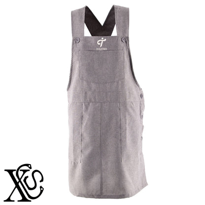 TIロゴ2柄 刺繍 ゆったり エプロン ワンピース レディース 撥水加工 カフェ 業務用 保育士 介護士 飲食店 マタニティ サロペット 大きいサイズ【X-CLOTHES】オリジナル グッズ 刺繍 ワンポイント 雑貨【b 杢ベージュ 杢グレー ブラック】【2植物ロゴ-文字ロゴ】