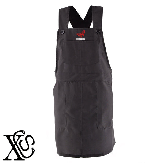蝶6柄 刺繍 ゆったり エプロン ワンピース レディース 撥水加工 カフェ 業務用 保育士 介護士 飲食店 マタニティ サロペット 大きいサイズ【X-CLOTHES】オリジナル グッズ 刺繍 ワンポイント 雑貨【b 杢ベージュ 杢グレー ブラック】【2植物ロゴ-昆虫】