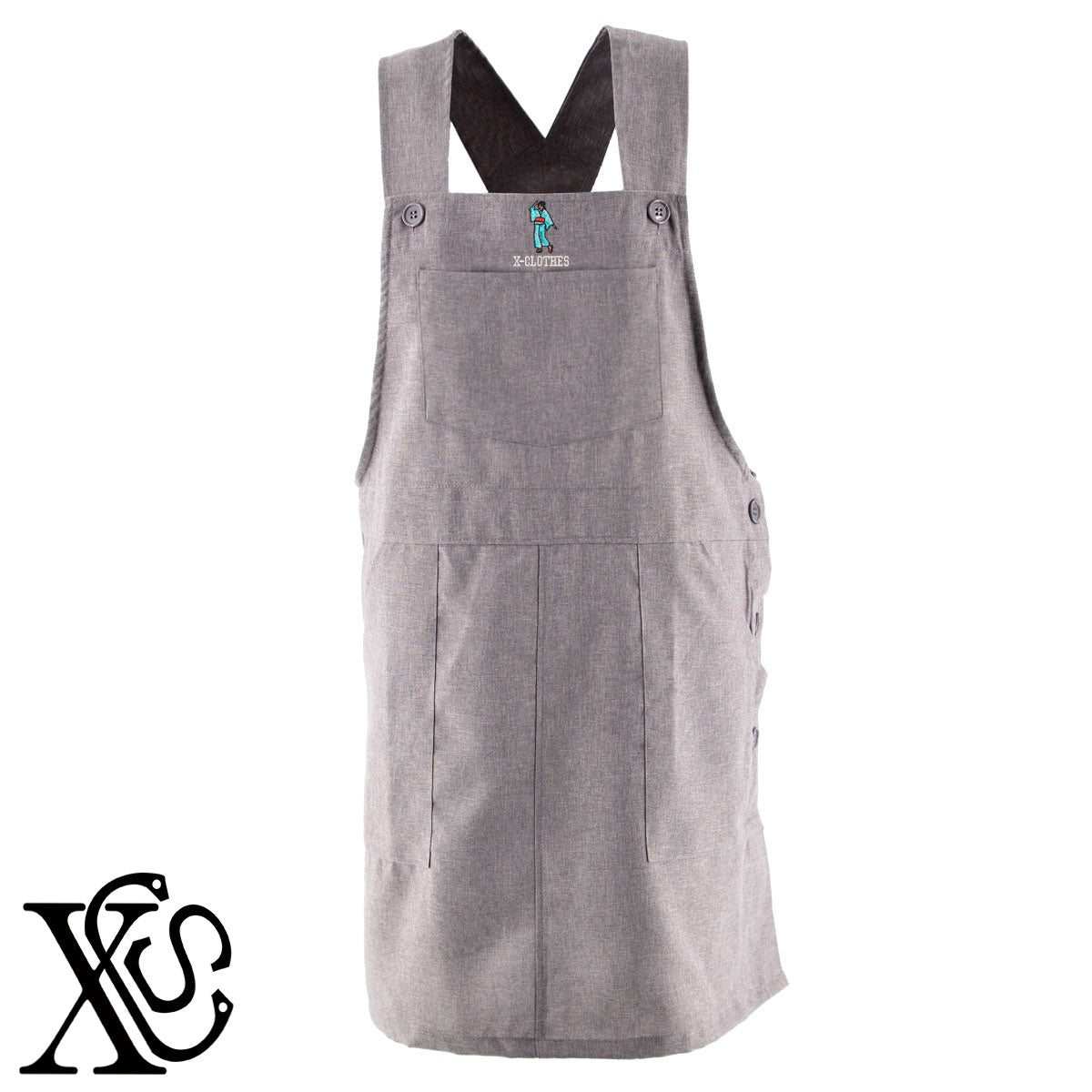 郡上踊り2柄 刺繍 ゆったり エプロン ワンピース レディース 撥水加工 カフェ 業務用 保育士 介護士 飲食店 マタニティ サロペット 大きいサイズ【X-CLOTHES】オリジナル グッズ 刺繍 ワンポイント 雑貨【b 杢ベージュ 杢グレー ブラック】【8競技音楽-伝統】