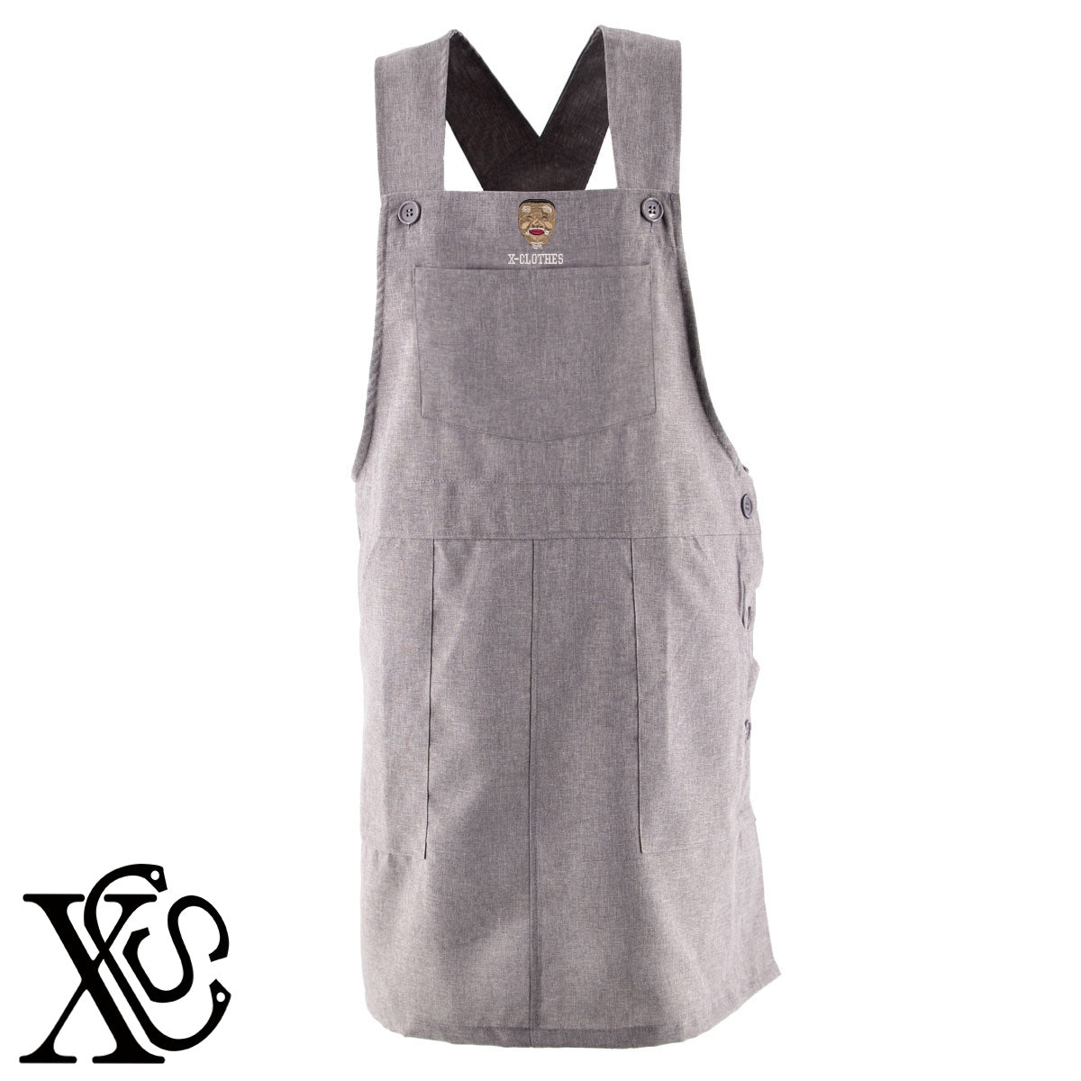 能面翁2柄 刺繍 ゆったり エプロン ワンピース レディース 撥水加工 カフェ 業務用 保育士 介護士 飲食店 マタニティ サロペット 大きいサイズ【X-CLOTHES】オリジナル グッズ 刺繍 ワンポイント 雑貨【b 杢ベージュ 杢グレー ブラック】【9趣味料理-人物】