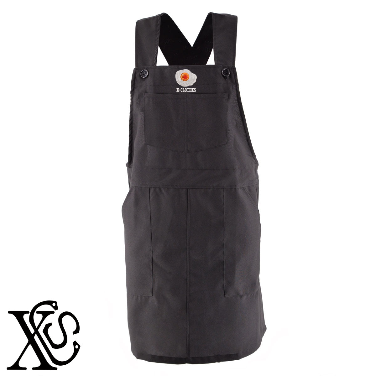目玉焼き2柄 刺繍 ゆったり エプロン ワンピース レディース 撥水加工 カフェ 業務用 保育士 介護士 飲食店 マタニティ サロペット 大きいサイズ【X-CLOTHES】オリジナル グッズ 刺繍 ワンポイント 雑貨【b 杢ベージュ 杢グレー ブラック】【9趣味料理-料理】