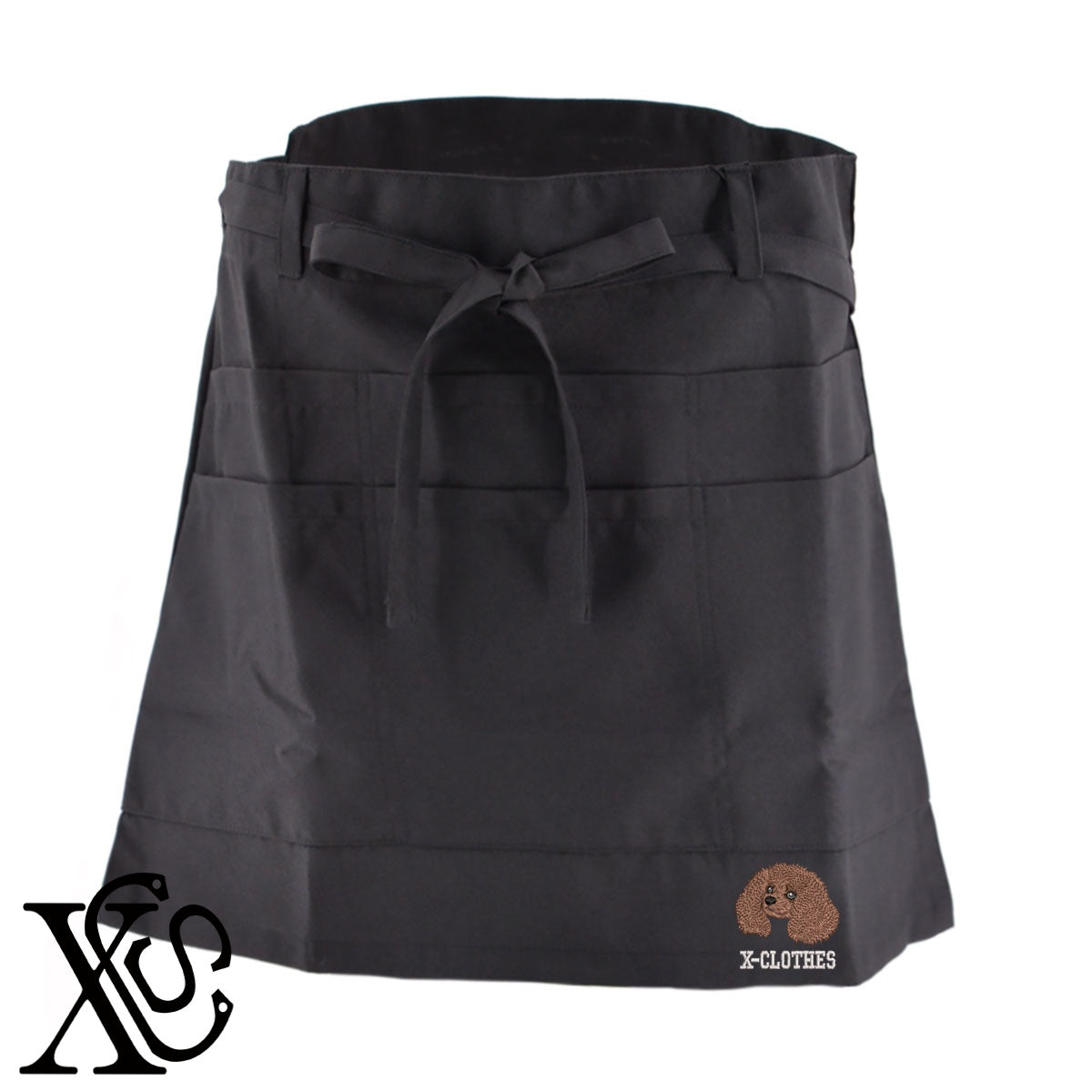 トイプードル8柄 刺繍 ショート丈 エプロン 腰巻 ギャルソン レディース メンズ 撥水加工 カフェ ノンアイロン 業務用 おしゃれ 飲食店 仕事用 サロン【X-CLOTHES】オリジナル グッズ 刺繍 ワンポイント 雑貨【b 杢ベージュ 杢グレー ブラック】 【10犬猫図鑑-犬図鑑-A】
