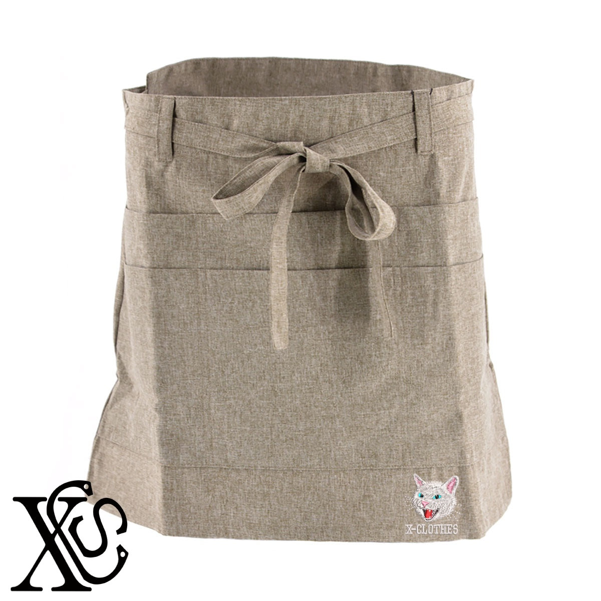 シャー白猫2柄 刺繍 ショート丈 エプロン 腰巻 ギャルソン レディース メンズ 撥水加工 カフェ ノンアイロン 業務用 おしゃれ 飲食店 仕事用 サロン【X-CLOTHES】オリジナル グッズ 刺繍 ワンポイント 雑貨【b 杢ベージュ 杢グレー ブラック】 【10犬猫図鑑-猫図鑑-A】