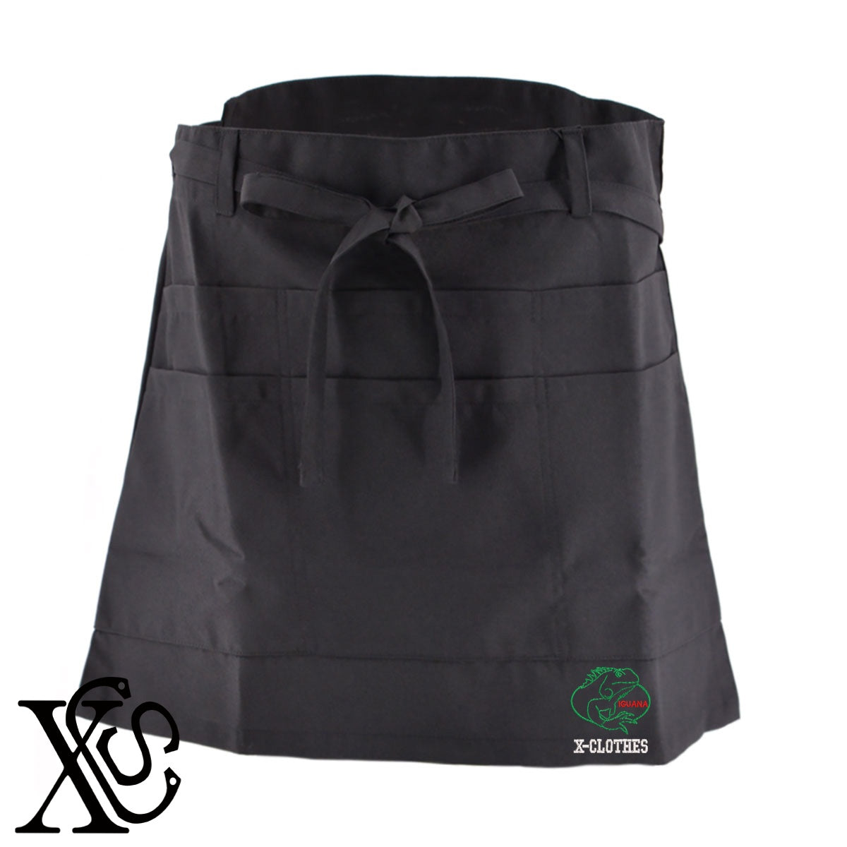 イグアナ2柄 刺繍 ショート丈 エプロン 腰巻 ギャルソン レディース メンズ 撥水加工 カフェ ノンアイロン 業務用 おしゃれ 飲食店 仕事用 サロン【X-CLOTHES】オリジナル グッズ 刺繍 ワンポイント 雑貨【b 杢ベージュ 杢グレー ブラック】 【1各種動物-爬虫類】