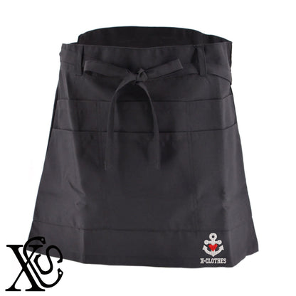 船5柄 刺繍 ショート丈 エプロン 腰巻 ギャルソン レディース メンズ 撥水加工 カフェ ノンアイロン 業務用 おしゃれ 飲食店 仕事用 サロン【X-CLOTHES】オリジナル グッズ 刺繍 ワンポイント 雑貨【b 杢ベージュ 杢グレー ブラック】 【2植物ロゴ-モチーフ】