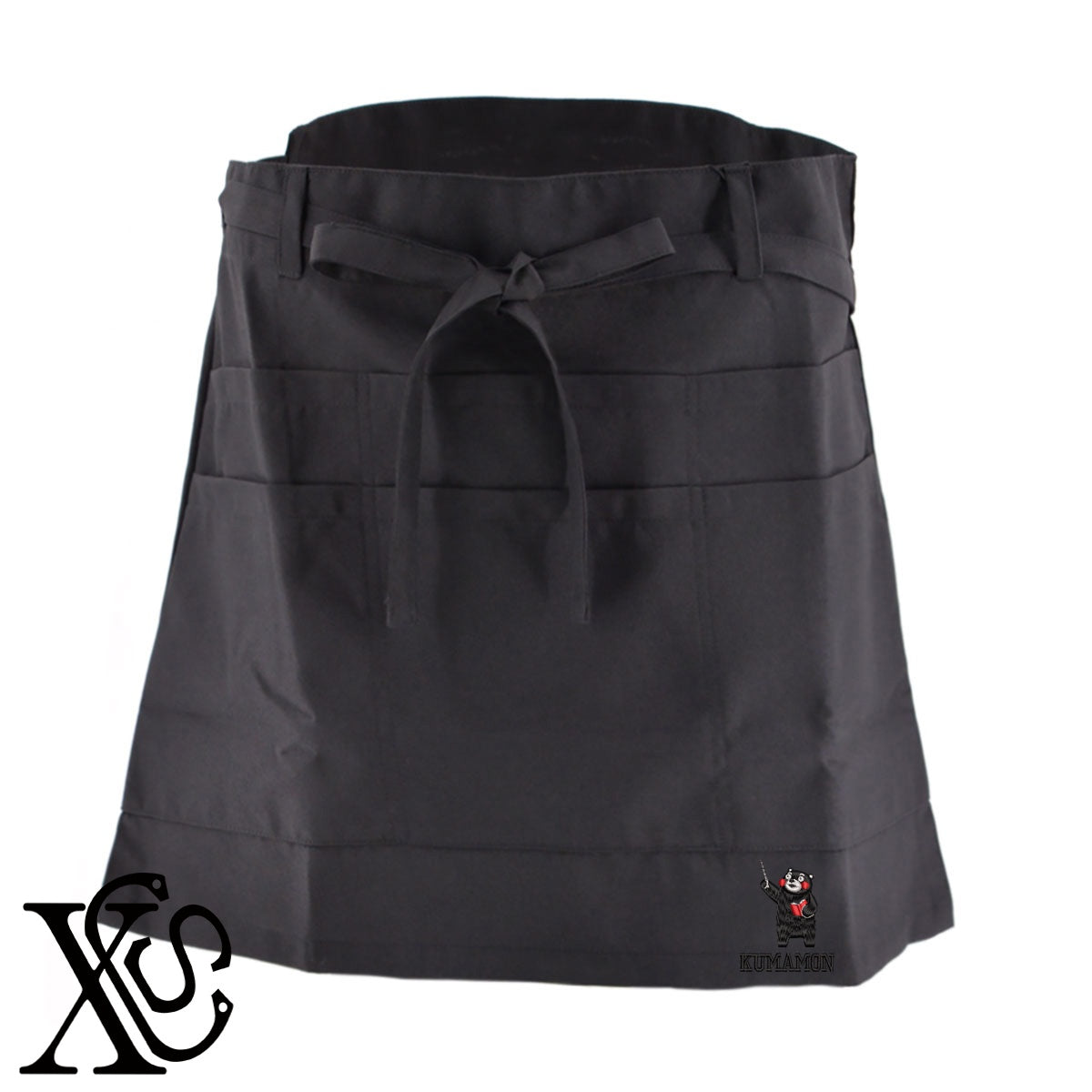 くまモン194柄 刺繍 ショート丈 エプロン 腰巻 ギャルソン レディース メンズ 撥水加工 カフェ ノンアイロン 業務用 おしゃれ 飲食店 仕事用 サロン【X-CLOTHES】オリジナル グッズ 刺繍 ワンポイント 雑貨【b 杢ベージュ 杢グレー ブラック】 【4くまモン-B】
