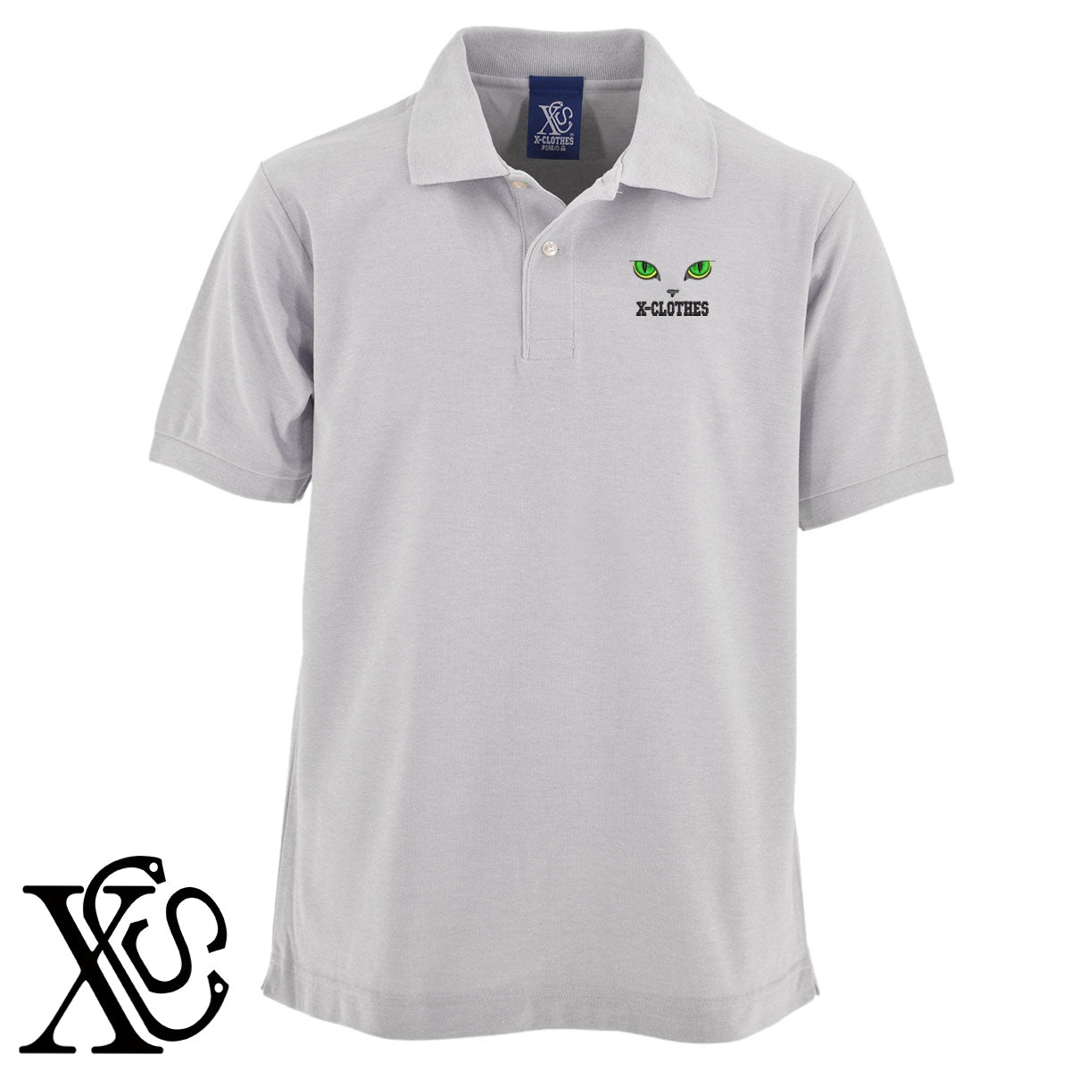 猫の目2柄 刺繍 5.3oz ドライ カノコ 半袖 ポロシャツ メンズ レディース 大きいサイズあり【X-CLOTHES】オリジナル グッズ 刺繍 ワンポイント 雑貨【b 黒 紺 赤 ワイン】【g 白 灰】 【10犬猫図鑑-猫図鑑-B】