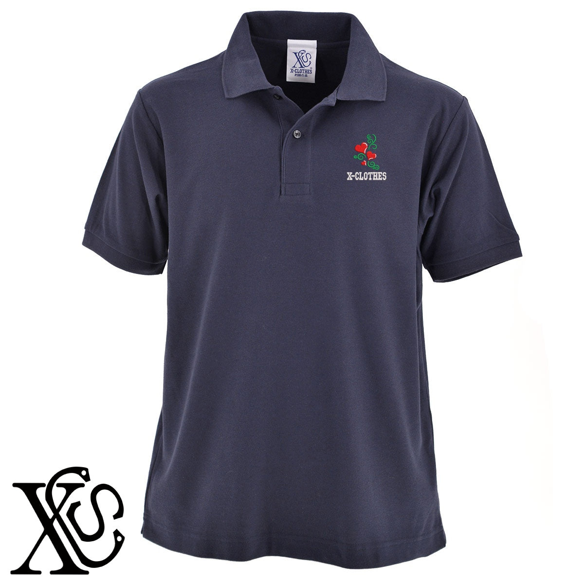 ハート8柄 刺繍 5.3oz ドライ カノコ 半袖 ポロシャツ メンズ レディース 大きいサイズあり【X-CLOTHES】オリジナル グッズ 刺繍 ワンポイント 雑貨【b 黒 紺 赤 ワイン】【g 白 灰】 【2植物ロゴ-ハート】