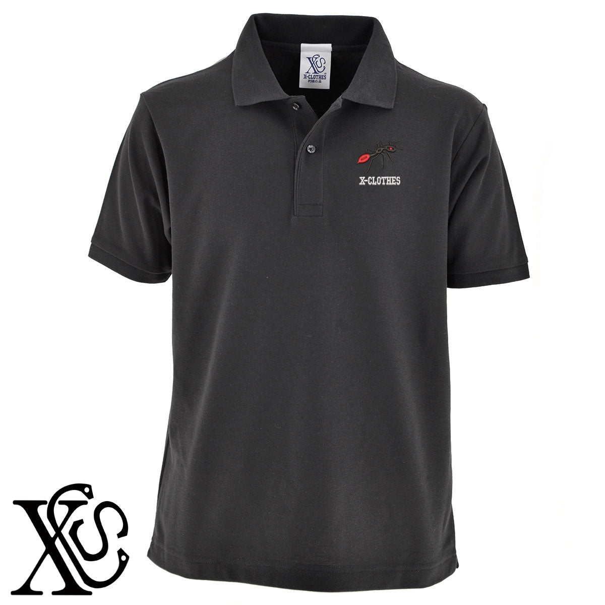 アリ2柄 刺繍 5.3oz ドライ カノコ 半袖 ポロシャツ メンズ レディース 大きいサイズあり【X-CLOTHES】オリジナル グッズ 刺繍 ワンポイント 雑貨【b 黒 紺 赤 ワイン】【g 白 灰】 【2植物ロゴ-昆虫】