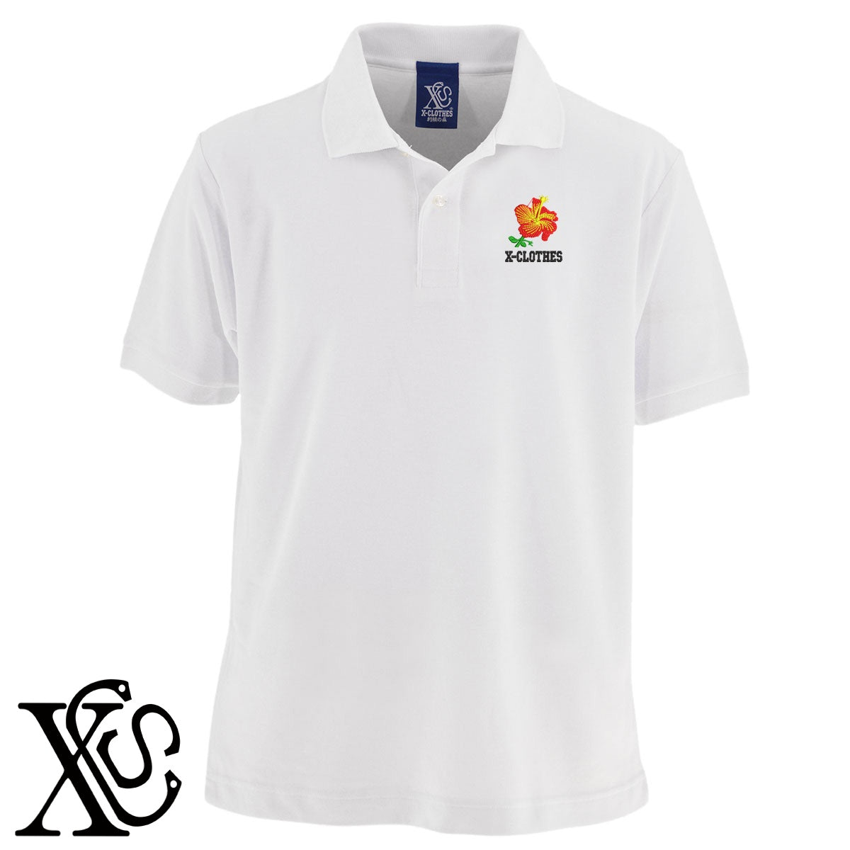 ハイビスカス3柄 刺繍 5.3oz ドライ カノコ 半袖 ポロシャツ メンズ レディース 大きいサイズあり【X-CLOTHES】オリジナル グッズ 刺繍 ワンポイント 雑貨【b 黒 紺 赤 ワイン】【g 白 灰】 【2植物ロゴ-植物】