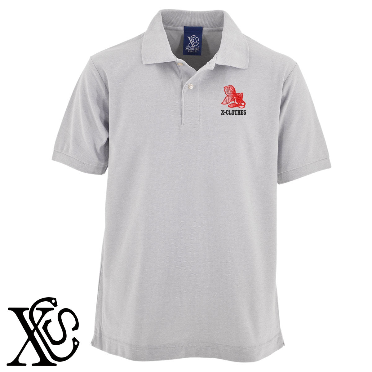 金魚3柄 刺繍 5.3oz ドライ カノコ 半袖 ポロシャツ メンズ レディース 大きいサイズあり【X-CLOTHES】オリジナル グッズ 刺繍 ワンポイント 雑貨【b 黒 紺 赤 ワイン】【g 白 灰】 【2植物ロゴ-魚類】