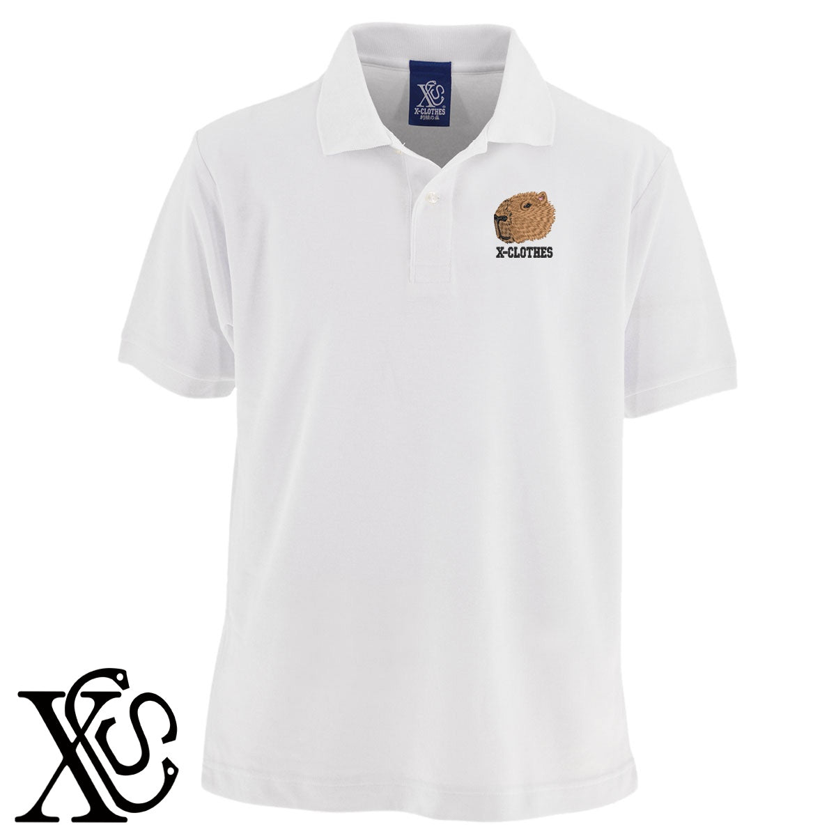 カピバラ2柄 刺繍 5.3oz ドライ カノコ 半袖 ポロシャツ メンズ レディース 大きいサイズあり【X-CLOTHES】オリジナル グッズ 刺繍 ワンポイント 雑貨【b 黒 紺 赤 ワイン】【g 白 灰】 【6動物鳥魚-草食動物】