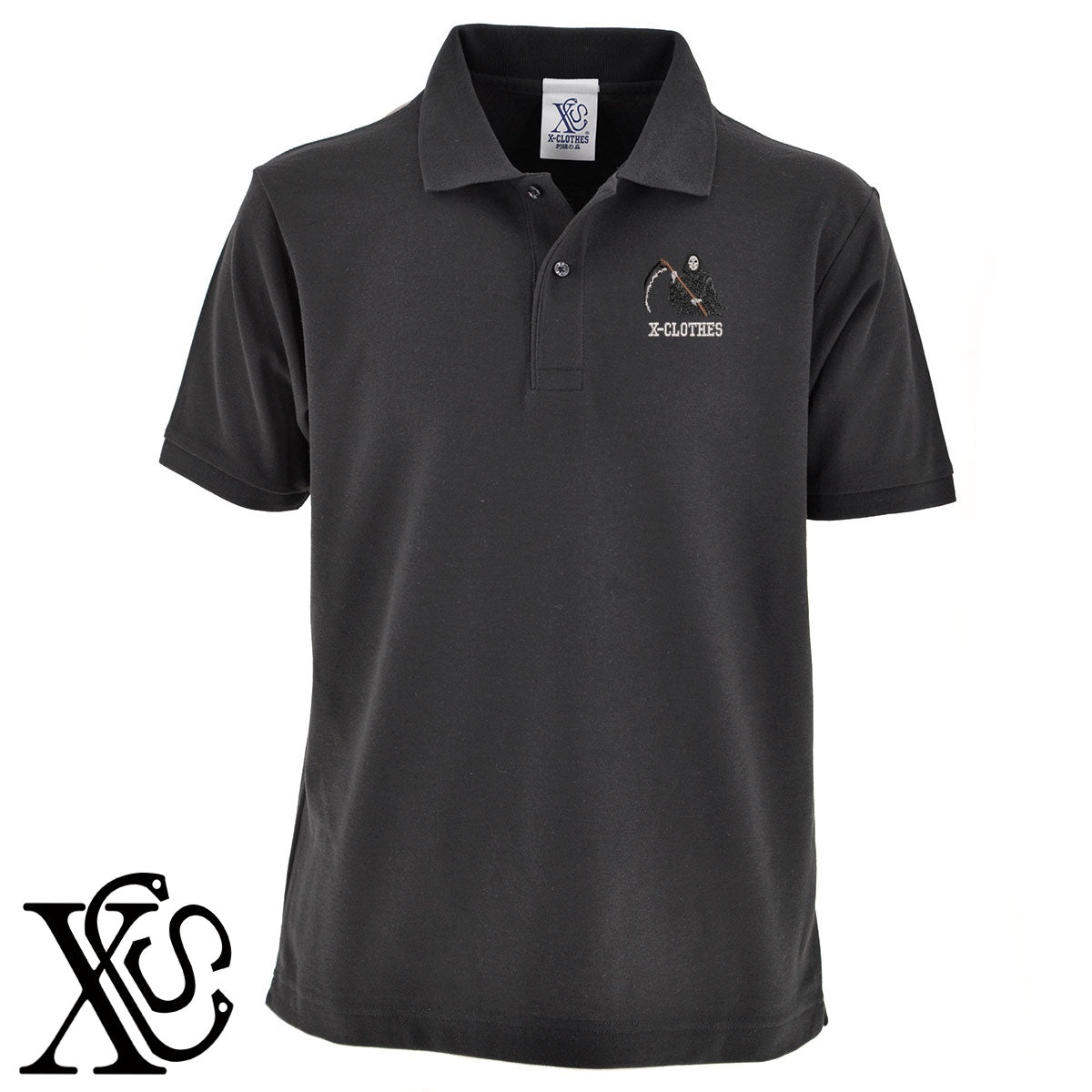 死神3柄 刺繍 5.3oz ドライ カノコ 半袖 ポロシャツ メンズ レディース 大きいサイズあり【X-CLOTHES】オリジナル グッズ 刺繍 ワンポイント 雑貨【b 黒 紺 赤 ワイン】【g 白 灰】 【9趣味料理-人物】