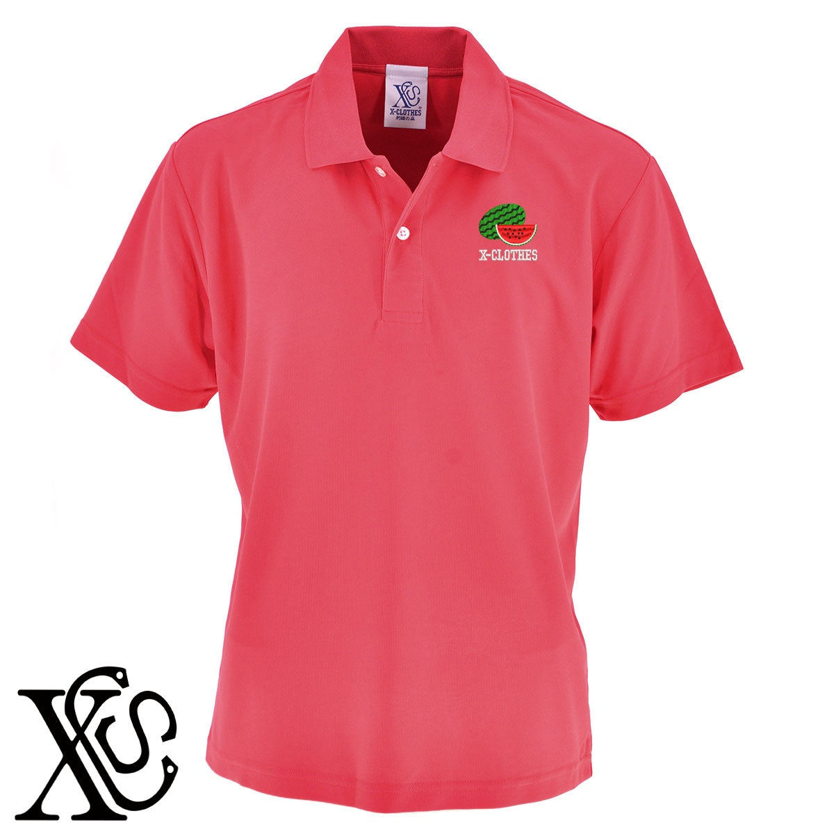 スイカ3柄 刺繍 4.7oz ドライ カノコ 半袖 ポロシャツ メンズ レディース 大きいサイズあり【X-CLOTHES】オリジナル グッズ 刺繍 ワンポイント 雑貨【b 2黒 86紺 69赤 72ワイン 84青】【g 白 6灰】 【2植物ロゴ-果物】