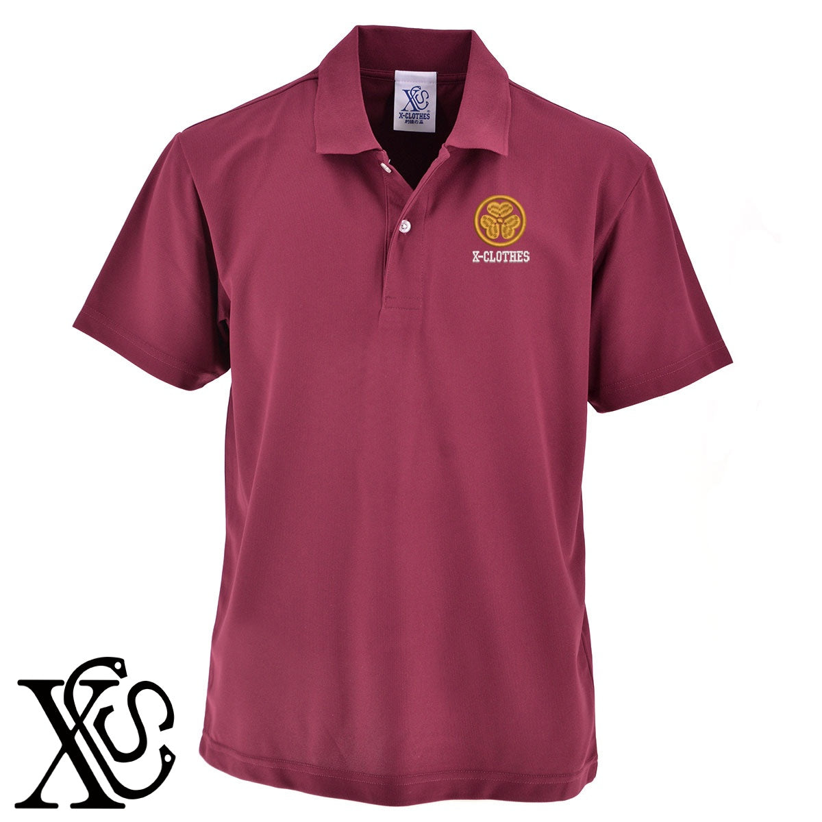 62丸に片喰柄 刺繍 4.7oz ドライ カノコ 半袖 ポロシャツ メンズ レディース 大きいサイズあり【X-CLOTHES】オリジナル グッズ 刺繍 ワンポイント 雑貨【b 2黒 86紺 69赤 72ワイン 84青】【g 白 6灰】 【7家紋お祝-家紋41-80】