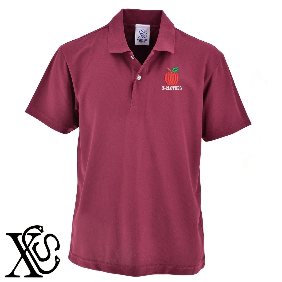 リンゴ2柄 刺繍 4.7oz ドライ カノコ 半袖 ポロシャツ メンズ レディース 大きいサイズあり【X-CLOTHES】オリジナル グッズ 刺繍 ワンポイント 雑貨【b 2黒 86紺 69赤 72ワイン 84青】【g 白 6灰】 【9趣味料理-食べ物】