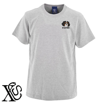 キャバリア4柄 刺繍 5.6oz 綿100% 半袖 Tシャツ メンズ レディース カットソー 大きいサイズあり【X-CLOTHES】オリジナル グッズ 刺繍 ワンポイント 雑貨【b 黒 紺 ブルー 赤 ワイン】【g 白 灰】 【10犬猫図鑑-犬図鑑-A】