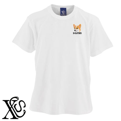 コーギー4柄 刺繍 5.6oz 綿100% 半袖 Tシャツ メンズ レディース カットソー 大きいサイズあり【X-CLOTHES】オリジナル グッズ 刺繍 ワンポイント 雑貨【b 黒 紺 ブルー 赤 ワイン】【g 白 灰】 【10犬猫図鑑-犬図鑑-A】