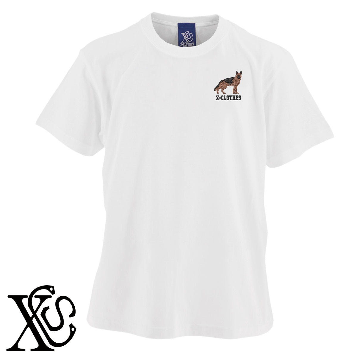 シェパード8柄 刺繍 5.6oz 綿100% 半袖 Tシャツ メンズ レディース カットソー 大きいサイズあり【X-CLOTHES】オリジナル グッズ 刺繍 ワンポイント 雑貨【b 黒 紺 ブルー 赤 ワイン】【g 白 灰】 【10犬猫図鑑-犬図鑑-A】