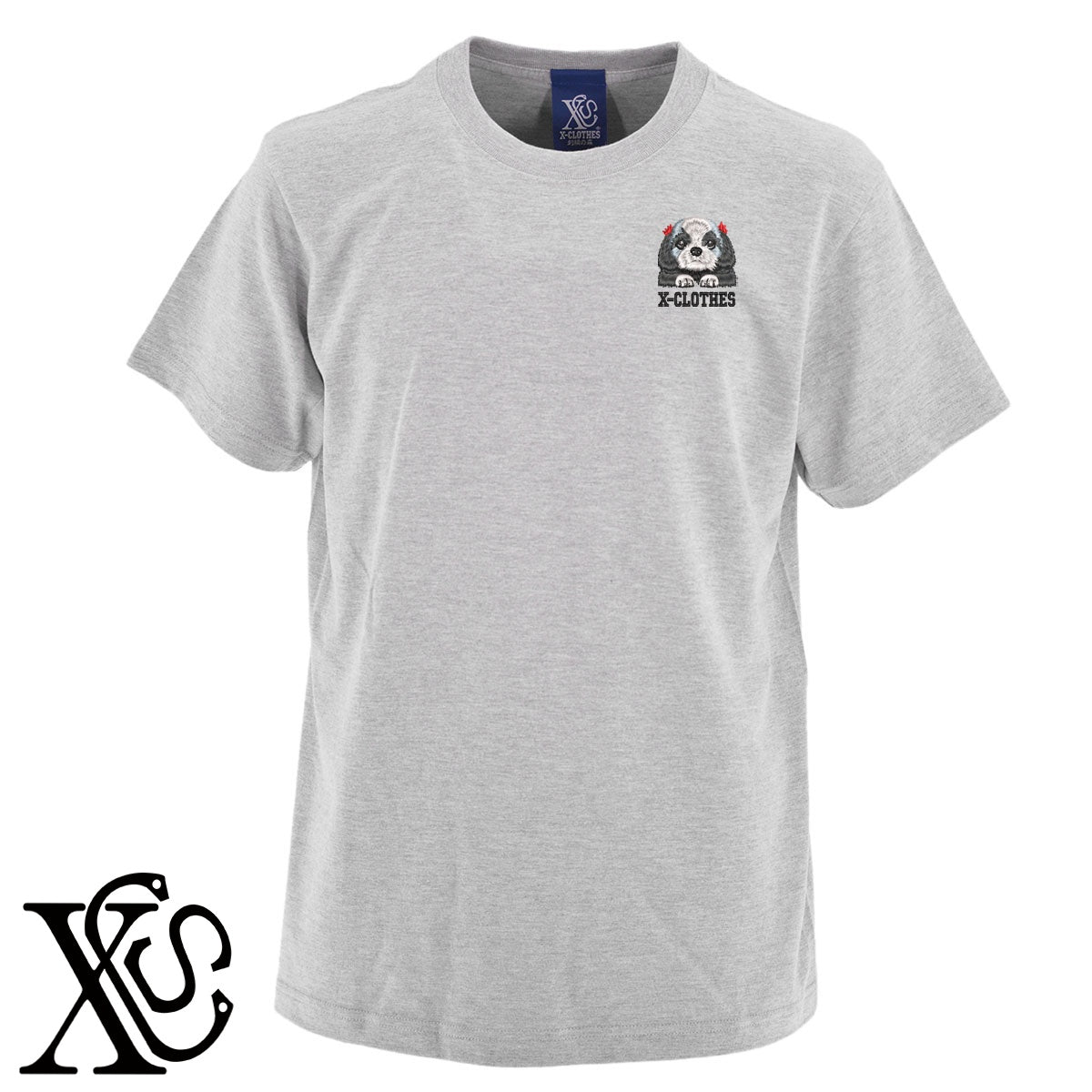 シーズー5前足柄 刺繍 5.6oz 綿100% 半袖 Tシャツ メンズ レディース カットソー 大きいサイズあり【X-CLOTHES】オリジナル グッズ 刺繍 ワンポイント 雑貨【b 黒 紺 ブルー 赤 ワイン】【g 白 灰】 【10犬猫図鑑-犬図鑑-A】