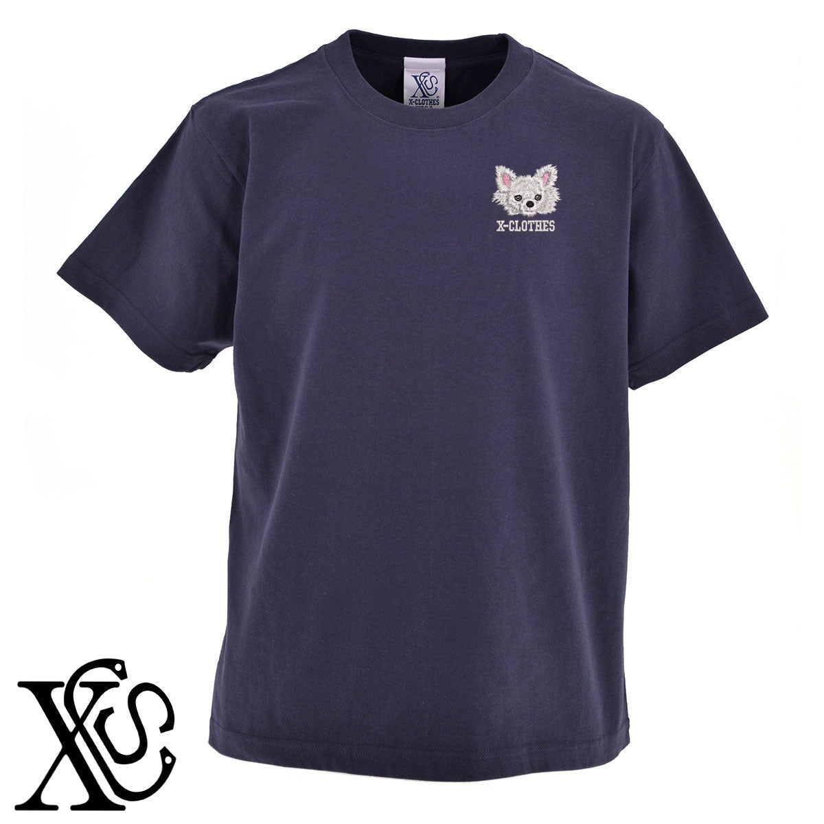 チワワ10柄 刺繍 5.6oz 綿100% 半袖 Tシャツ メンズ レディース カットソー 大きいサイズあり【X-CLOTHES】オリジナル グッズ 刺繍 ワンポイント 雑貨【b 黒 紺 ブルー 赤 ワイン】【g 白 灰】 【10犬猫図鑑-犬図鑑-B】