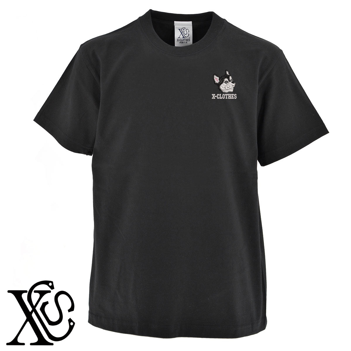 ハスキー7柄 刺繍 5.6oz 綿100% 半袖 Tシャツ メンズ レディース カットソー 大きいサイズあり【X-CLOTHES】オリジナル グッズ 刺繍 ワンポイント 雑貨【b 黒 紺 ブルー 赤 ワイン】【g 白 灰】 【10犬猫図鑑-犬図鑑-B】
