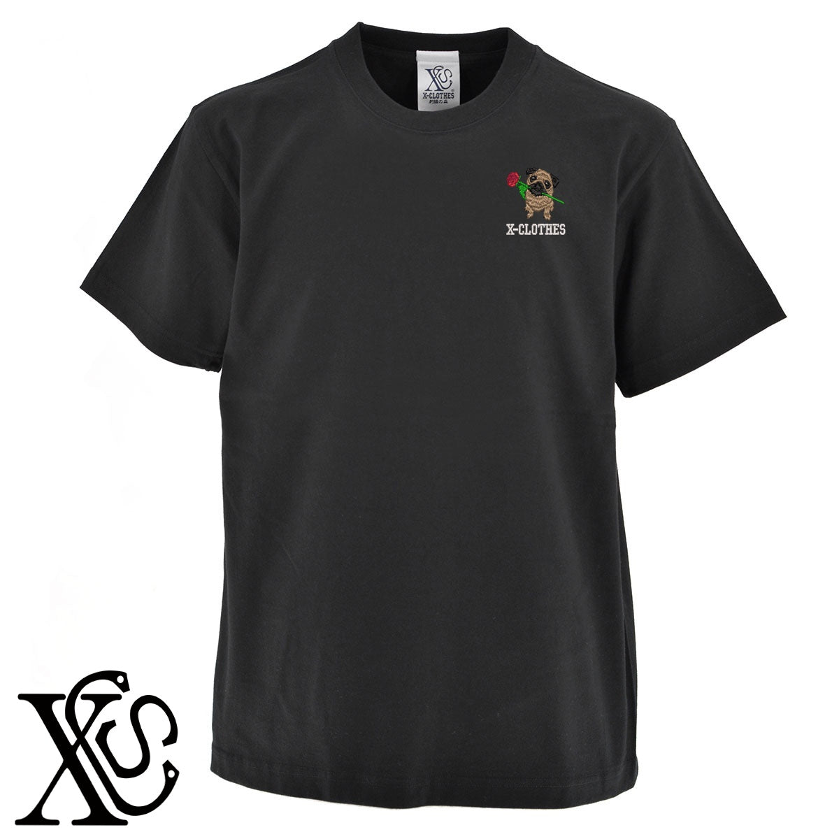 バラパグ2柄 刺繍 5.6oz 綿100% 半袖 Tシャツ メンズ レディース カットソー 大きいサイズあり【X-CLOTHES】オリジナル グッズ 刺繍 ワンポイント 雑貨【b 黒 紺 ブルー 赤 ワイン】【g 白 灰】 【10犬猫図鑑-犬図鑑-B】