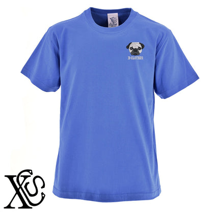 パグ5柄 刺繍 5.6oz 綿100% 半袖 Tシャツ メンズ レディース カットソー 大きいサイズあり【X-CLOTHES】オリジナル グッズ 刺繍 ワンポイント 雑貨【b 黒 紺 ブルー 赤 ワイン】【g 白 灰】 【10犬猫図鑑-犬図鑑-B】
