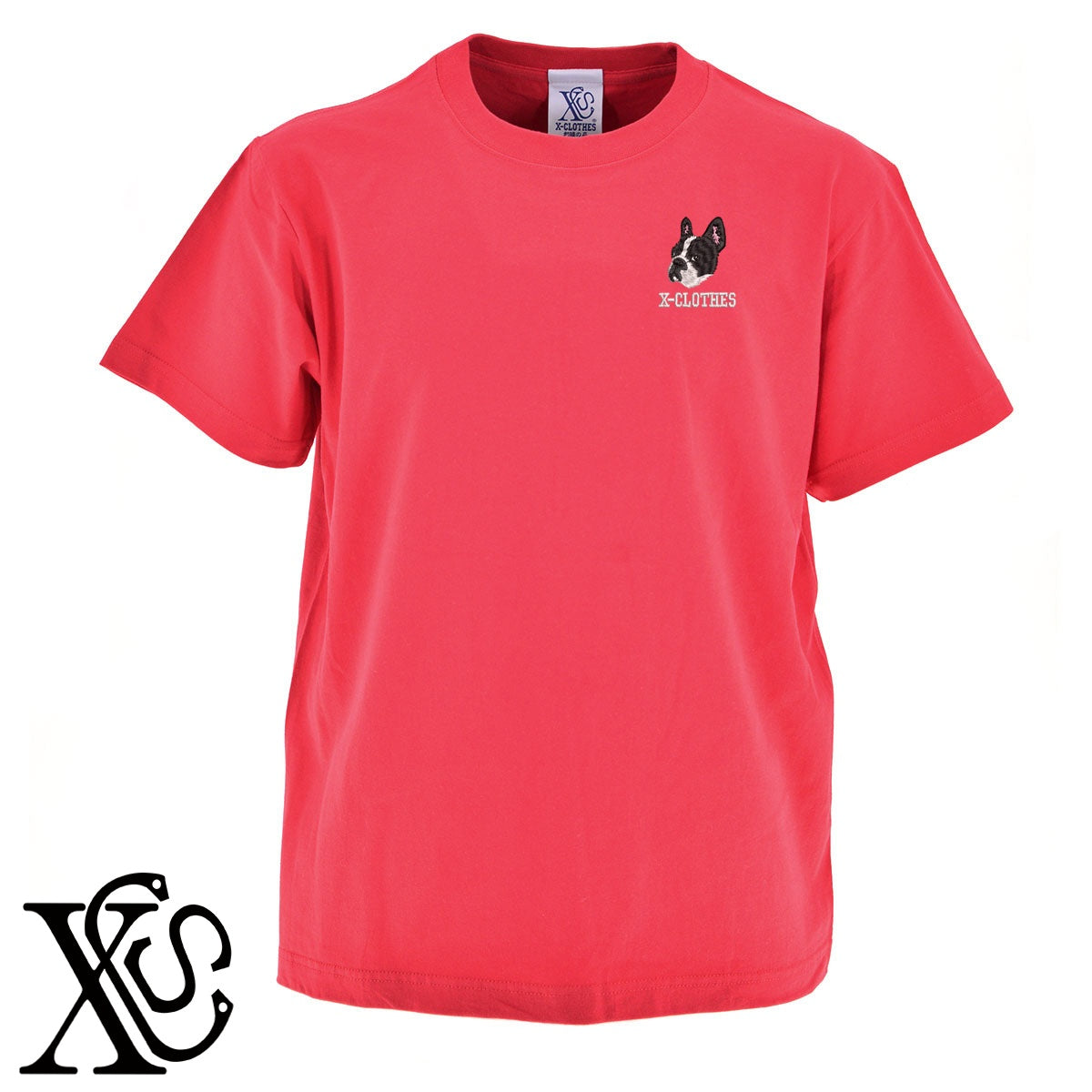 フレンチブルドッグ3柄 刺繍 5.6oz 綿100% 半袖 Tシャツ メンズ レディース カットソー 大きいサイズあり【X-CLOTHES】オリジナル グッズ 刺繍 ワンポイント 雑貨【b 黒 紺 ブルー 赤 ワイン】【g 白 灰】 【10犬猫図鑑-犬図鑑-C】