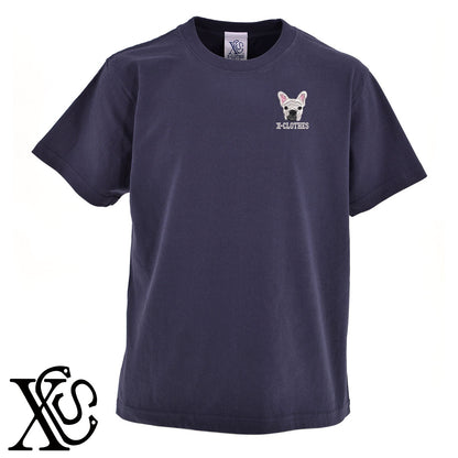 フレンチブルドッグ5柄 刺繍 5.6oz 綿100% 半袖 Tシャツ メンズ レディース カットソー 大きいサイズあり【X-CLOTHES】オリジナル グッズ 刺繍 ワンポイント 雑貨【b 黒 紺 ブルー 赤 ワイン】【g 白 灰】 【10犬猫図鑑-犬図鑑-C】