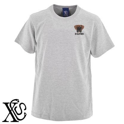 ボクサー2柄 刺繍 5.6oz 綿100% 半袖 Tシャツ メンズ レディース カットソー 大きいサイズあり【X-CLOTHES】オリジナル グッズ 刺繍 ワンポイント 雑貨【b 黒 紺 ブルー 赤 ワイン】【g 白 灰】 【10犬猫図鑑-犬図鑑-C】