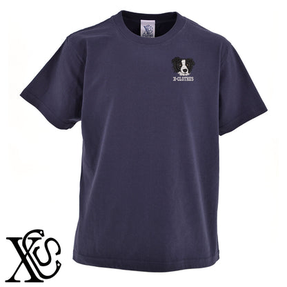 ボーダーコリー6柄 刺繍 5.6oz 綿100% 半袖 Tシャツ メンズ レディース カットソー 大きいサイズあり【X-CLOTHES】オリジナル グッズ 刺繍 ワンポイント 雑貨【b 黒 紺 ブルー 赤 ワイン】【g 白 灰】 【10犬猫図鑑-犬図鑑-C】