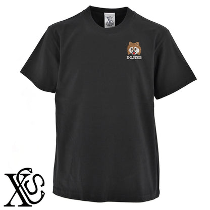 ポメラニアン2柄 刺繍 5.6oz 綿100% 半袖 Tシャツ メンズ レディース カットソー 大きいサイズあり【X-CLOTHES】オリジナル グッズ 刺繍 ワンポイント 雑貨【b 黒 紺 ブルー 赤 ワイン】【g 白 灰】 【10犬猫図鑑-犬図鑑-C】