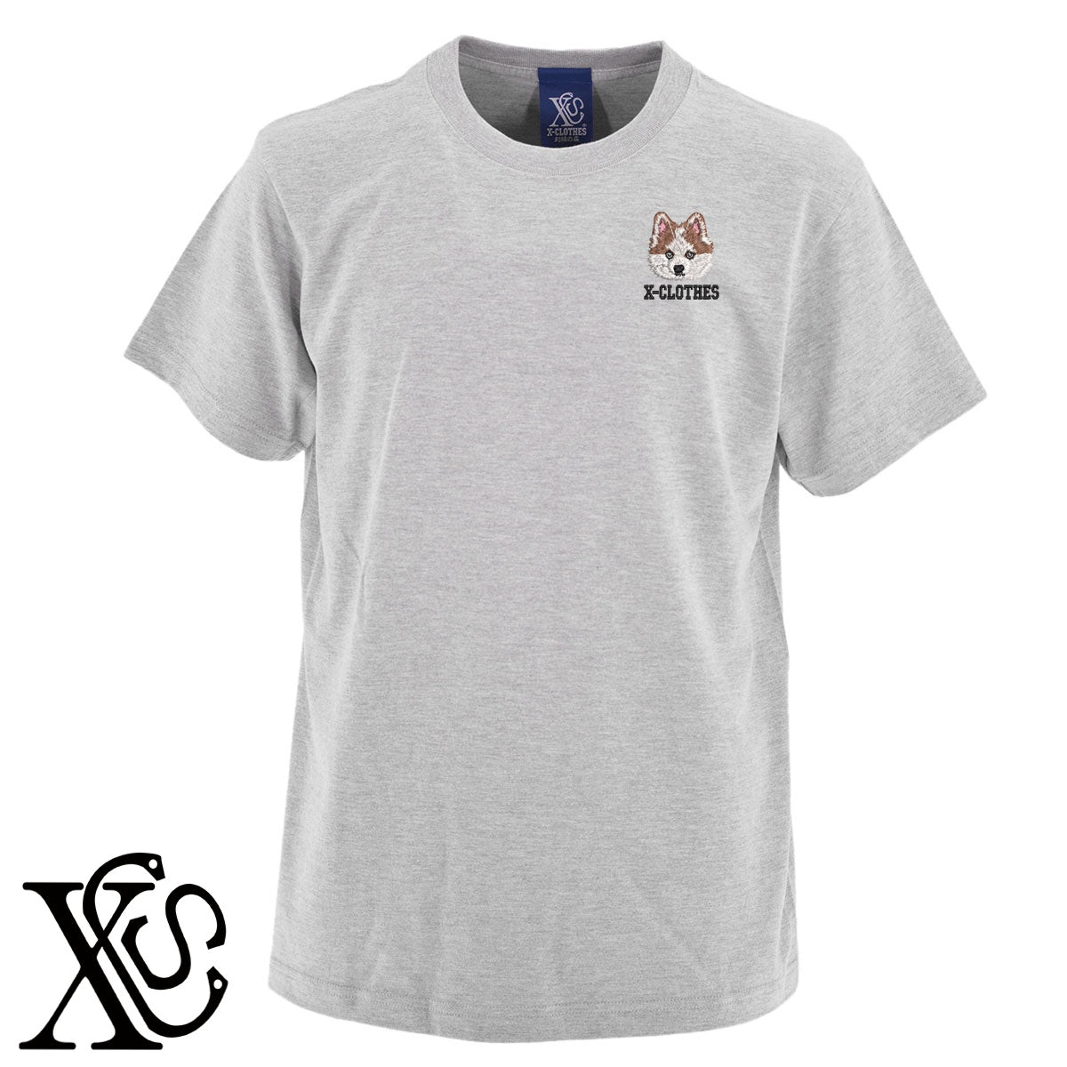 ポメラニアン3柄 刺繍 5.6oz 綿100% 半袖 Tシャツ メンズ レディース カットソー 大きいサイズあり【X-CLOTHES】オリジナル グッズ 刺繍 ワンポイント 雑貨【b 黒 紺 ブルー 赤 ワイン】【g 白 灰】 【10犬猫図鑑-犬図鑑-C】