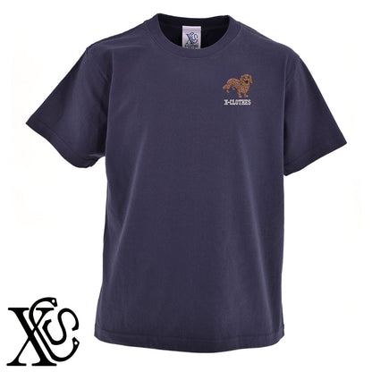 ミニチュアダックス4柄 刺繍 5.6oz 綿100% 半袖 Tシャツ メンズ レディース カットソー 大きいサイズあり【X-CLOTHES】オリジナル グッズ 刺繍 ワンポイント 雑貨【b 黒 紺 ブルー 赤 ワイン】【g 白 灰】 【10犬猫図鑑-犬図鑑-C】